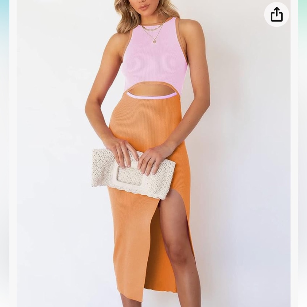 Viral two tone knit ribbed midi dress